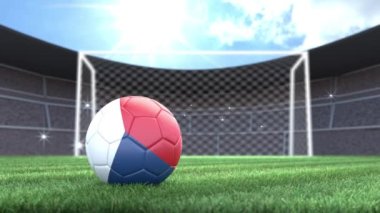 Çek Cumhuriyeti futbol topu, stadyuma kamera flaşı ile yuvarlanıyor. 3 Boyutlu Canlandırma