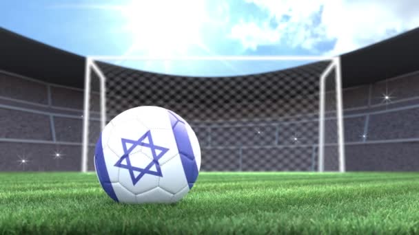 Balón Fútbol Israel Rodando Estadio Con Flashes Cámara Animación — Vídeo de stock