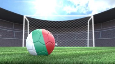 Bulgaristan futbol topu, kamera flaşlarıyla stadyuma yuvarlanıyor. 3 Boyutlu Canlandırma