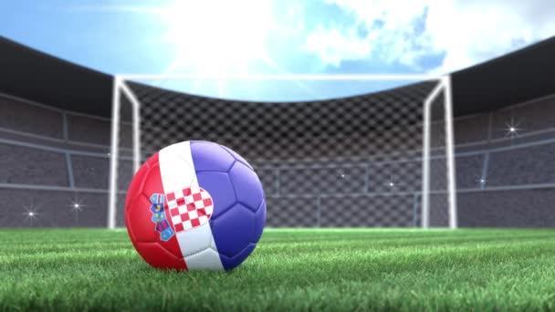 Kroatischer Fußballball Der Mit Kamerablitzern Ins Stadion Rollt Animation — Stockvideo