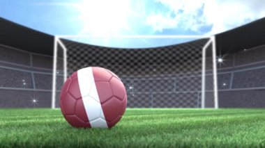 Letonya futbol topu, kamera flaşlarıyla stadyuma yuvarlanıyor. 3 Boyutlu Canlandırma