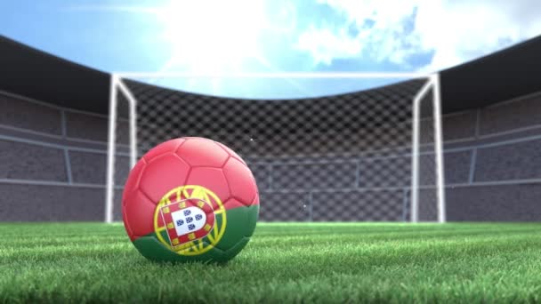Portugal Soccer Ball Rolling Stadium Camera Flashes Animation — Stockvideo