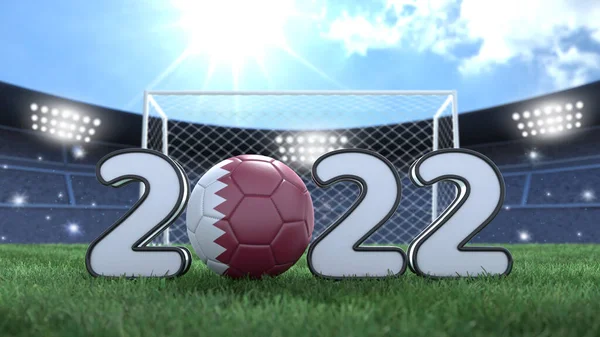 Ilustracja Piłki Nożnej 2022 Piłka Nożna Katarskich Kolorach Flagi Stadion — Zdjęcie stockowe