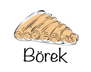 Türk yemeği çorbası. Burek, pide, lavash. Geleneksel otantik Türk mutfağı. Karalama. El çizimi. Vektör illüstrasyonu