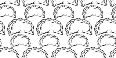 Pierogi ruskie kusursuz desen. Hamur köftesiyle mükemmel bir vektör deseni. Karalama. Duvar kağıtları, web sayfası arkaplanları, yüzey dokuları, tekstil için elverişli.