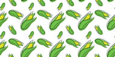 Taze mısır pürüzsüz desen. Mısırlı güzel, kusursuz bir vektör deseni. Duvar kağıtları, web sayfası arkaplanları, yüzey dokuları, tekstil için uygun. Arka plan, doku. Kağıt için tasarım. Kelime