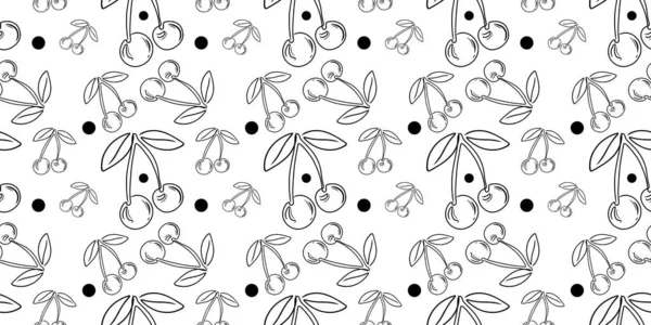 Cherries Seamless Pattern White Background Berry Background Doodle Hand Drawn — Stockfoto