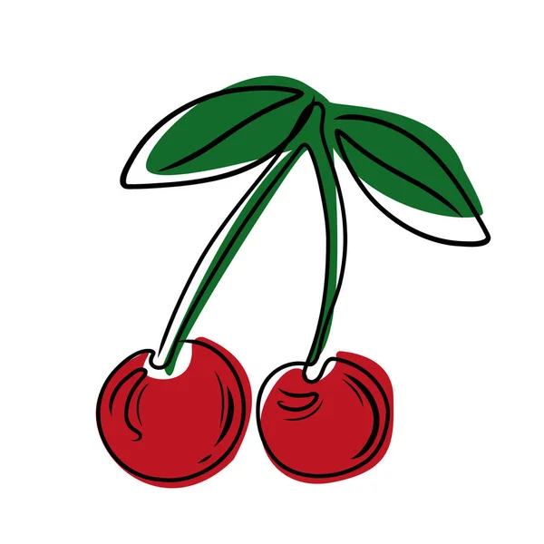 Cherry Fruits Doodle Style Hand Drawing Logo Isolated White Background — Stockfoto