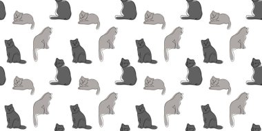 Beyaz bir arka planda kediler pürüzsüz desen. Gri bir kediyle el çizimi desen. Web sayfası duvar kağıtları ve tekstil yüzey dokusu için uygun. Bir çizgi çiz. Doğrusal stil. Karalama. Vektör