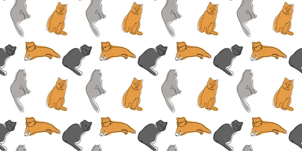 Kočky Bezešvé Vzor Bílém Pozadí Ručně Kreslený Vzor Zázvorem Šedou — Stock fotografie