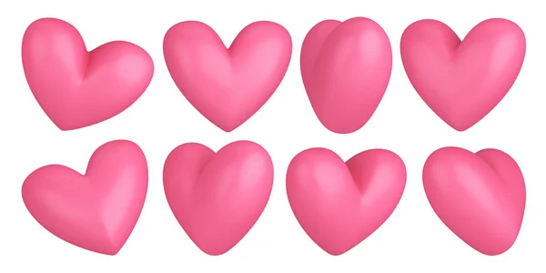 異なる角度からの心 ピンクの心 ボタンのようなバレンタインデーのシンボル かわいい装飾 3Dレンダリング — ストック写真