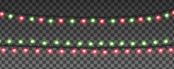 Girlanden Leuchten Mit Roten Und Grünen Lampen Weihnachtsdekoration Vektor Transparenter — Stockvektor