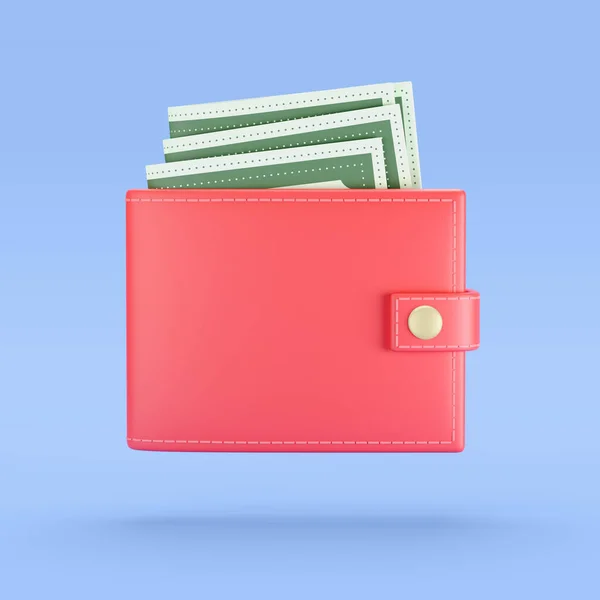Carteira Com Dinheiro Bolsa Vermelha Dinheiro Fundo Azul Ilustração Sobre — Fotografia de Stock