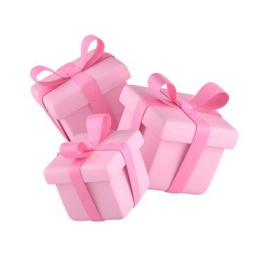 Beyaza izole edilmiş hediyeler. Sürpriz, hediye. Banner, doğum günü posteri, sevgililer günü, düğün. 3d oluşturma.