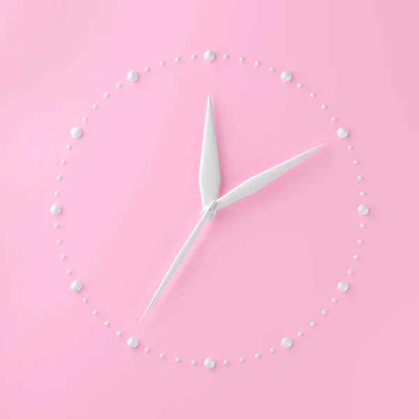 Klok Wijzerplaat Met Witte Handen Ronde Wacht Minimale Roze Achtergrond — Stockfoto