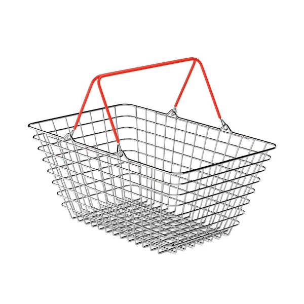 Grocery Basket Handles Chrome Metal Empty Wire Food Shopping Trolley — Stock Photo, Image