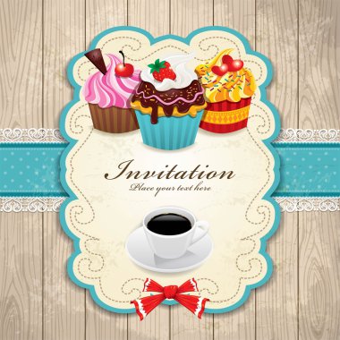 Vintage frame with cupcake & Coffee template clipart