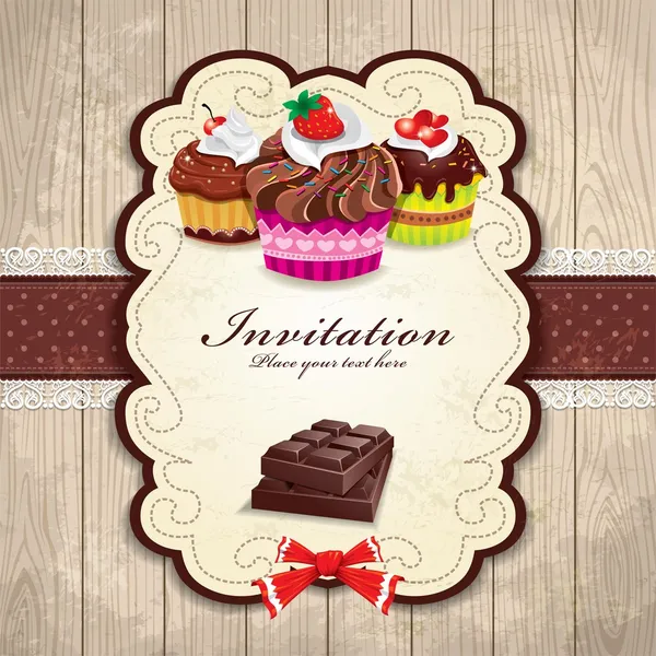 Vintage chocolate cupcake invitation template — Stock Vector