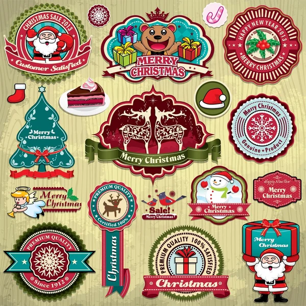 复古框架设置与圣诞节背景、 鸟、 冬青枫叶，大大的蛋糕圣诞老人 — 图库矢量图片