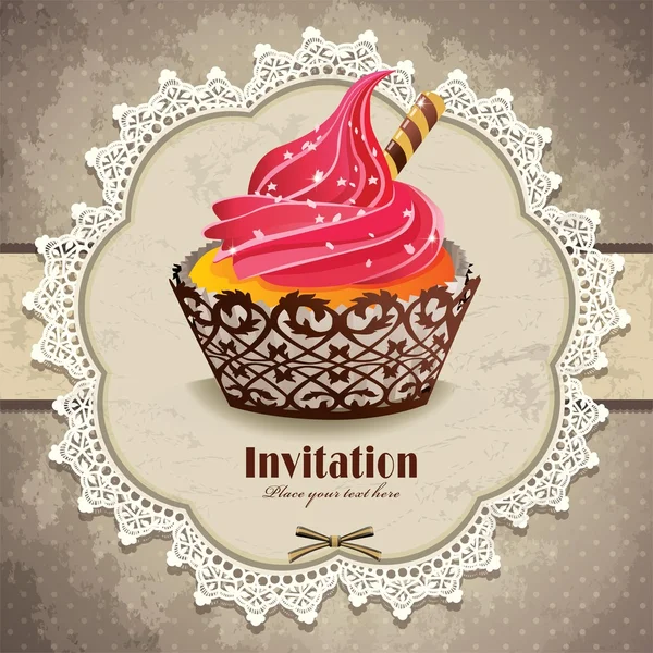 Cadre vintage avec modèle d'invitation cupcake — Image vectorielle