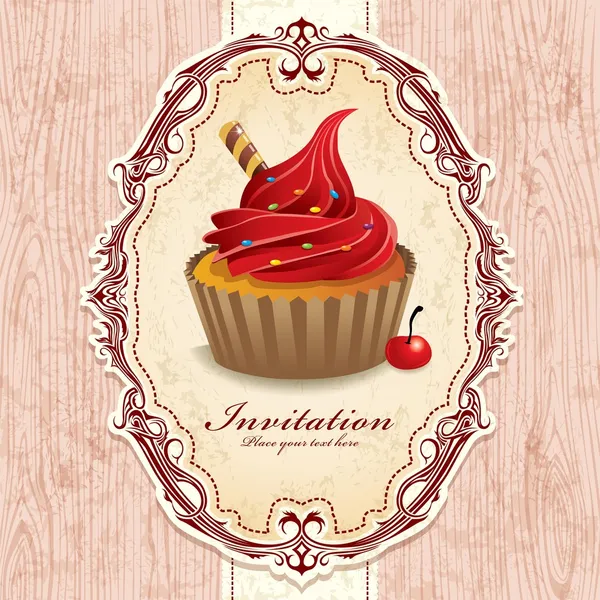 Vintage frame with cupcake invitation template — Stock Vector