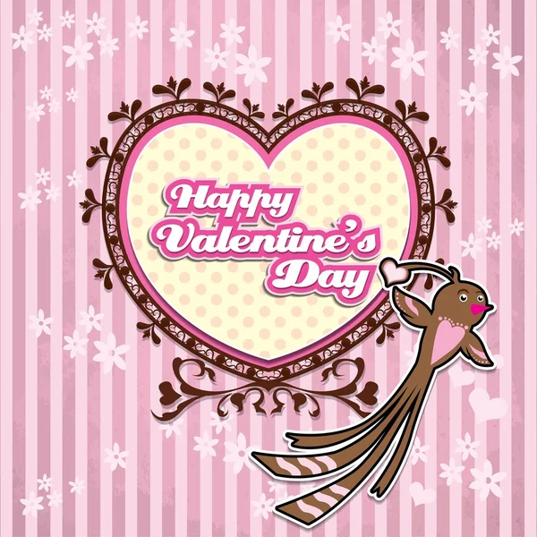 Vintage valentine frame with bird, heart design — Stock Vector