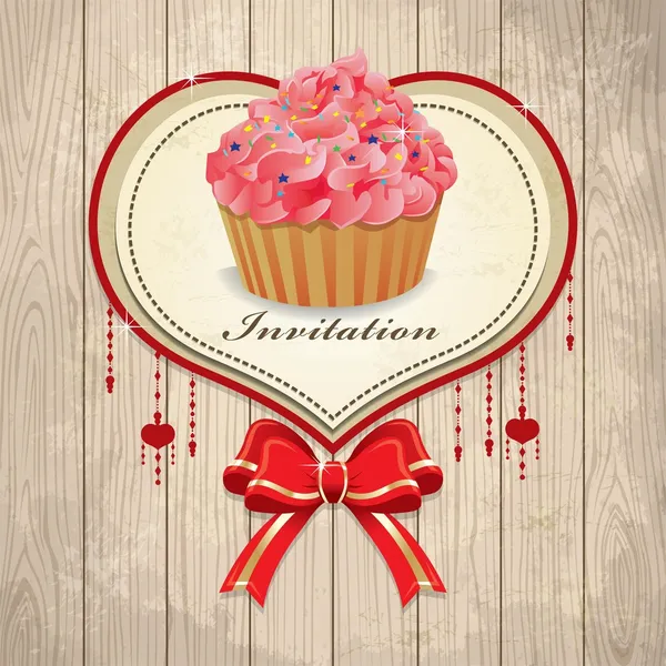 Vintage valentine frame with cupcake, ribbon — Stock Vector