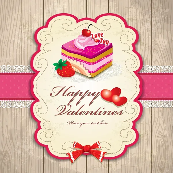 Vintage frame with Valentines & cake — Stock Vector