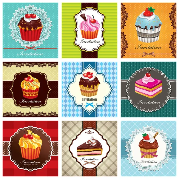 Cadre vintage avec décor de cupcake — Image vectorielle