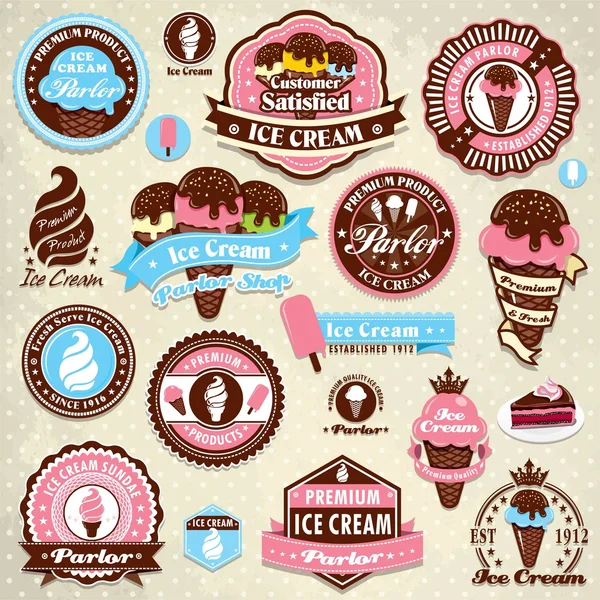 Vintage ice cream label set template — Stock Vector