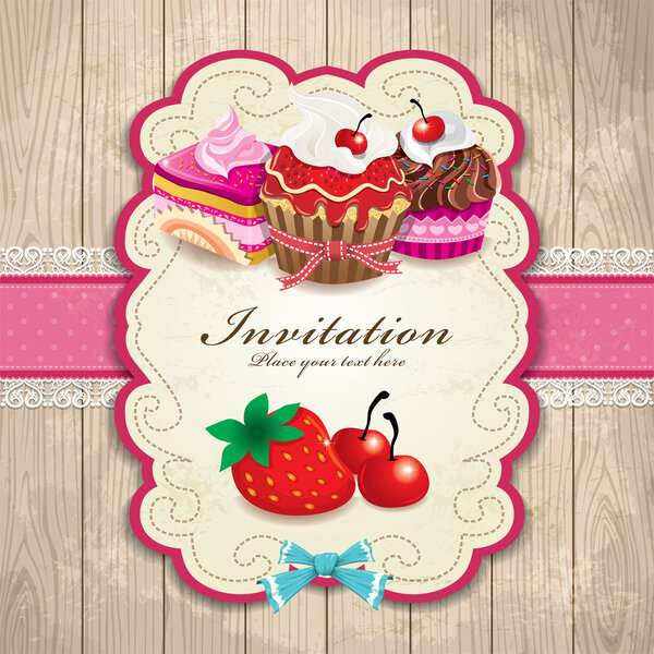 Vintage frame with cupcake template