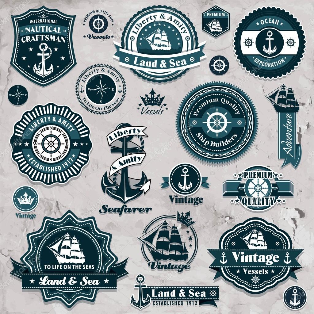 Vintage nautical label icon set template