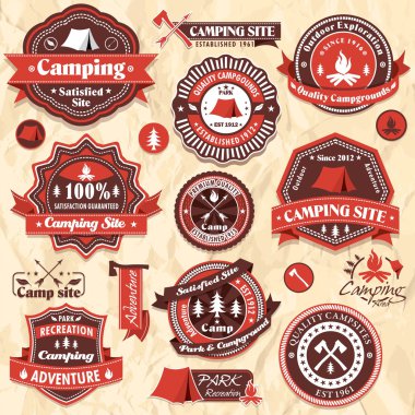Vintage retro camping labels, icon collection sets