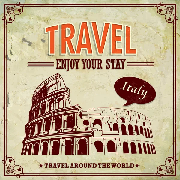 Vintage Podróże Włochy Koloseum w Rzymie wakacje etykiety — Wektor stockowy
