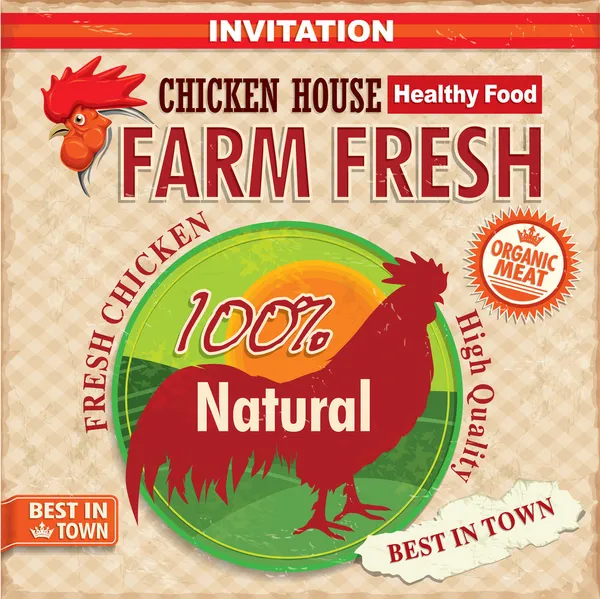 Ancienne ferme affiche poulet frais — Image vectorielle