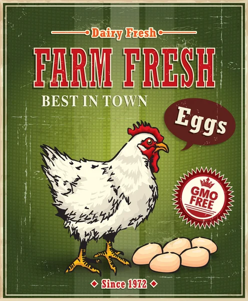 Урожай ферми свіжі курячі яйця етикетка плакат — стоковий вектор