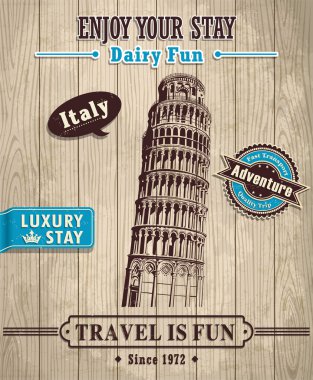 Vintage İtalya leaning tower of pisa seyahat tatil poster