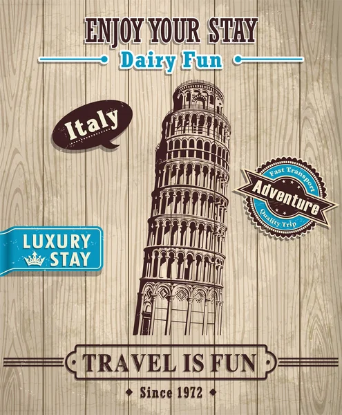 Vintage Italy Leaning Tower of Pisa travel vacation poster — Stock Vector