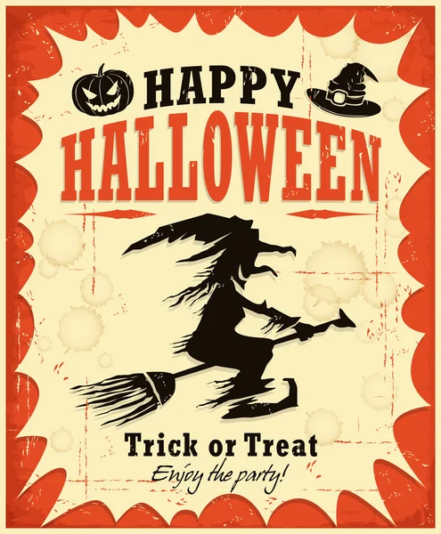 Design de cartaz de bruxa vintage Halloween — Vetor de Stock