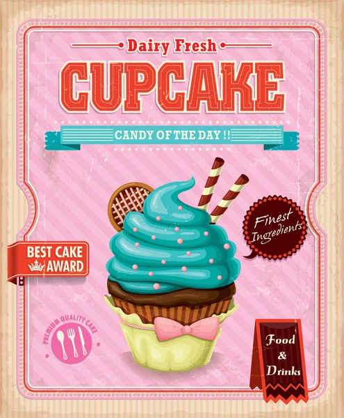 Diseño de póster de cupcake vintage — Archivo Imágenes Vectoriales