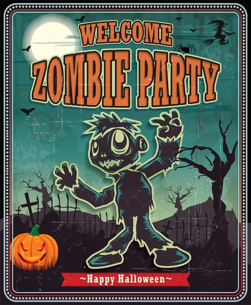 Vintage Halloween zombie poster design — Vettoriale Stock