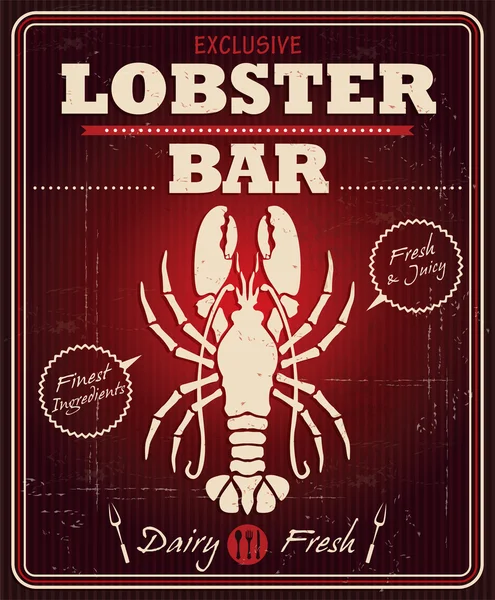 Vintage lobster bar poster design — Stock Vector