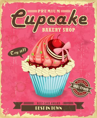 Vintage cupcake poster tasarımı