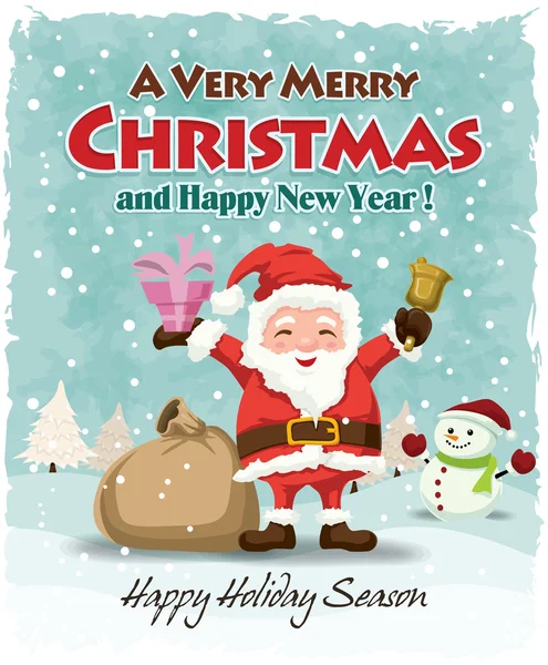 老式圣诞节海报设计和圣诞老人一起 — 图库矢量图片