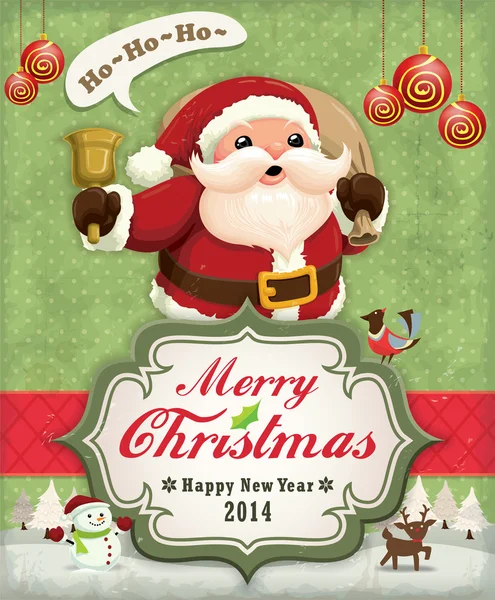 Design de cartaz de Natal vintage com Papai Noel & Bauble —  Vetores de Stock