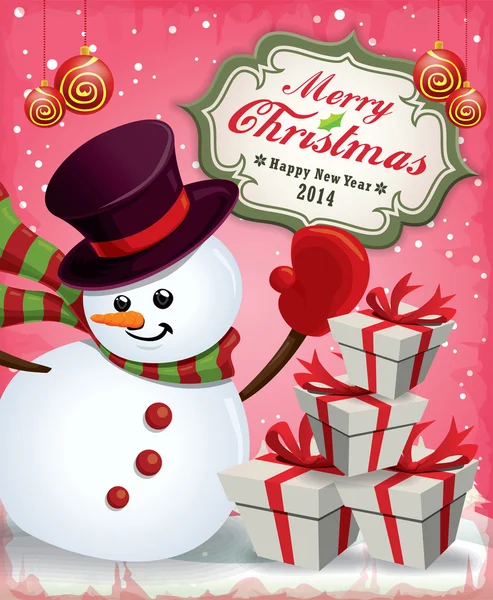 Вінтажний різдвяний плакатний дизайн зі сніговиком — стоковий вектор