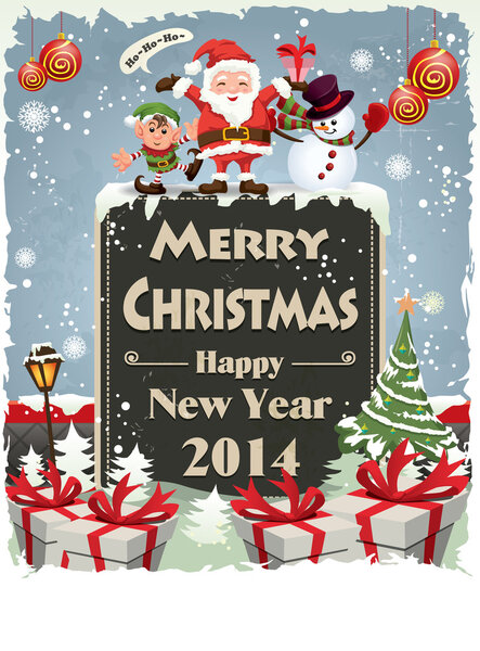 Винтажный дизайн рождественского плаката с Санта-Клаусом
