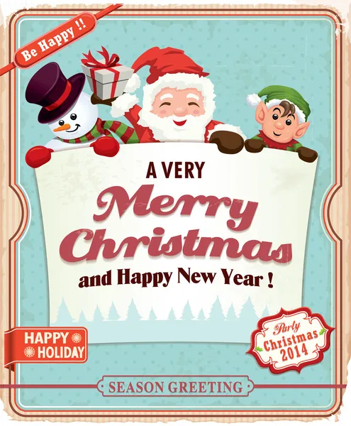 Vintage Christmas poster design with Santa Claus — Stock Vector