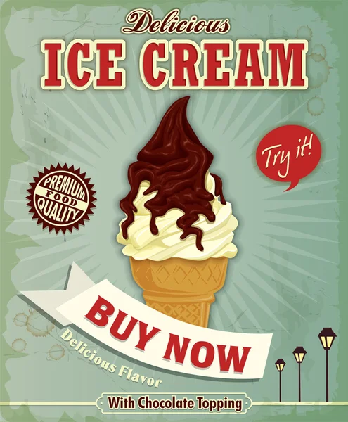 Vintage ICE CREAM design de cartaz — Vetor de Stock