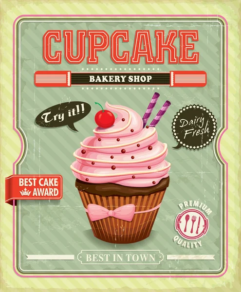 Design de cartaz de cupcake vintage — Vetor de Stock